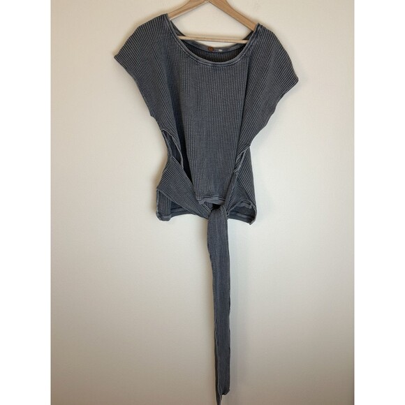 Free People One M Medium Thermal Top Waffle Wrap Tie Cross Cross Gray Beach - Picture 3 of 6